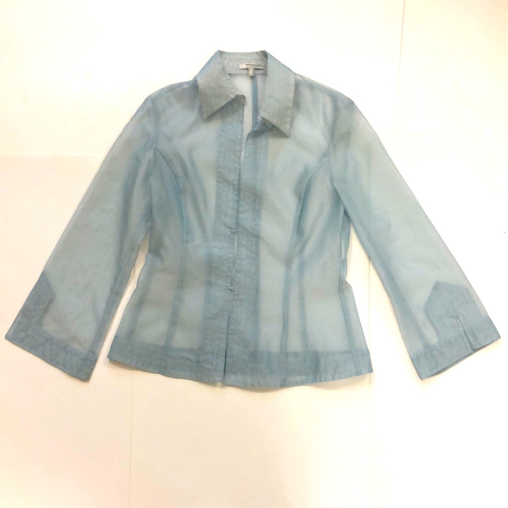 Bandolera 10 jacket top sheer blue silver silk bell sleeves Excellent Condition